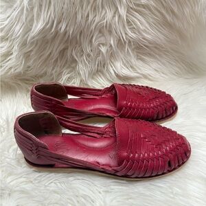 Espiritu Red Woven Leather Huarache Flats Women’s Size 9 | Handmade